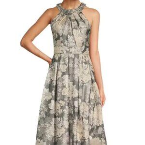 NWT Eliza J Floral Metallic Gown with embellished halterneck